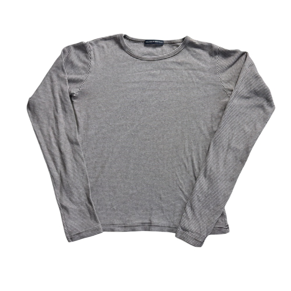 Brandy Melville Brown and White Striped Long Sleeve Cotton Top‎